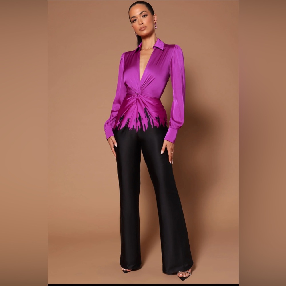 Fashion Nova Purple and Black Long Sleeve Jumpsuit